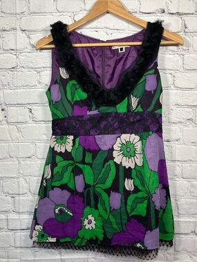 Nanette Lepore Sleeveless Lace Floral Tank Size 2 Ruffle Lined Sheer Multicolor